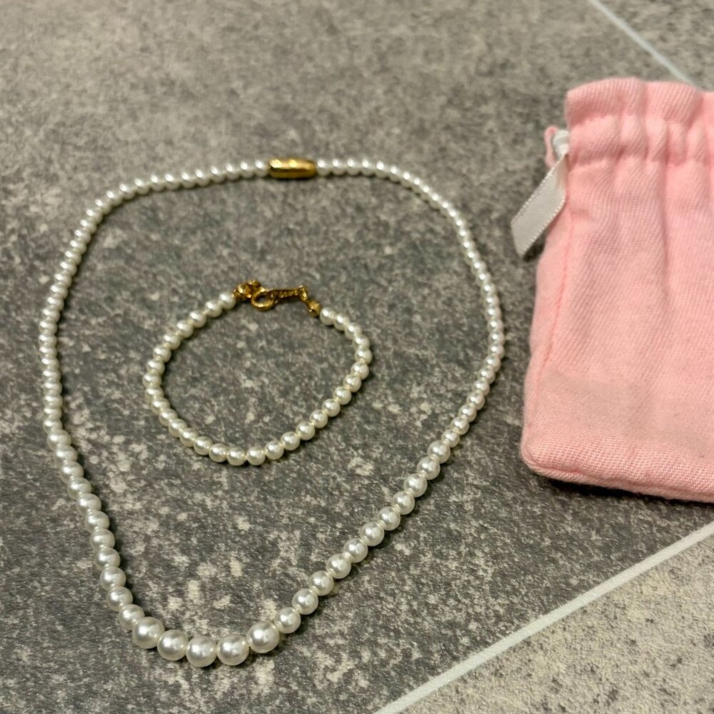 Vintage Freshwater Pearl Set:  15" Necklace & 5.5" Bracelet – 14K Gold Clasp